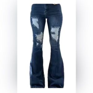 Flare Bottom Distressed Jeans.